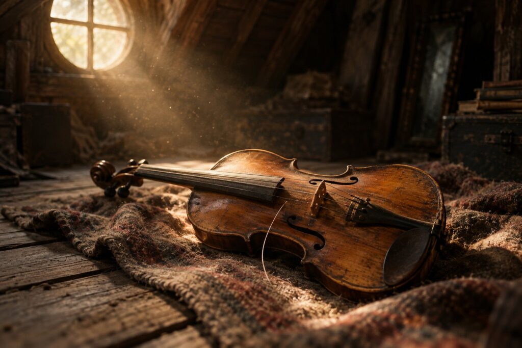 Cena da história «O violino no sótão»: Sobre aquilo que somos por baixo de tudo o que aprendemos a ser.